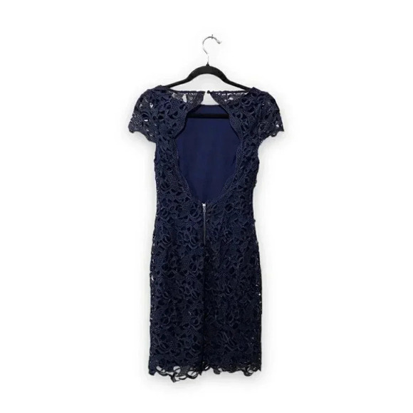Alice + Olivia Clover Lace Guipure Navy Blue Cap Sleeve Mini Dress Size 4 - Picture 5 of 10
